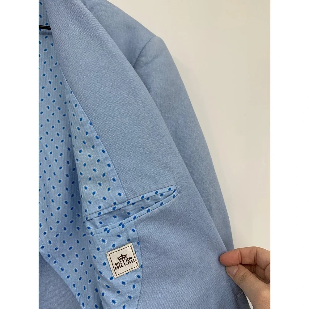 Peter Millar Blazer Mens Medium Blue Linen Cotton Unstructured Sport Coat Summer